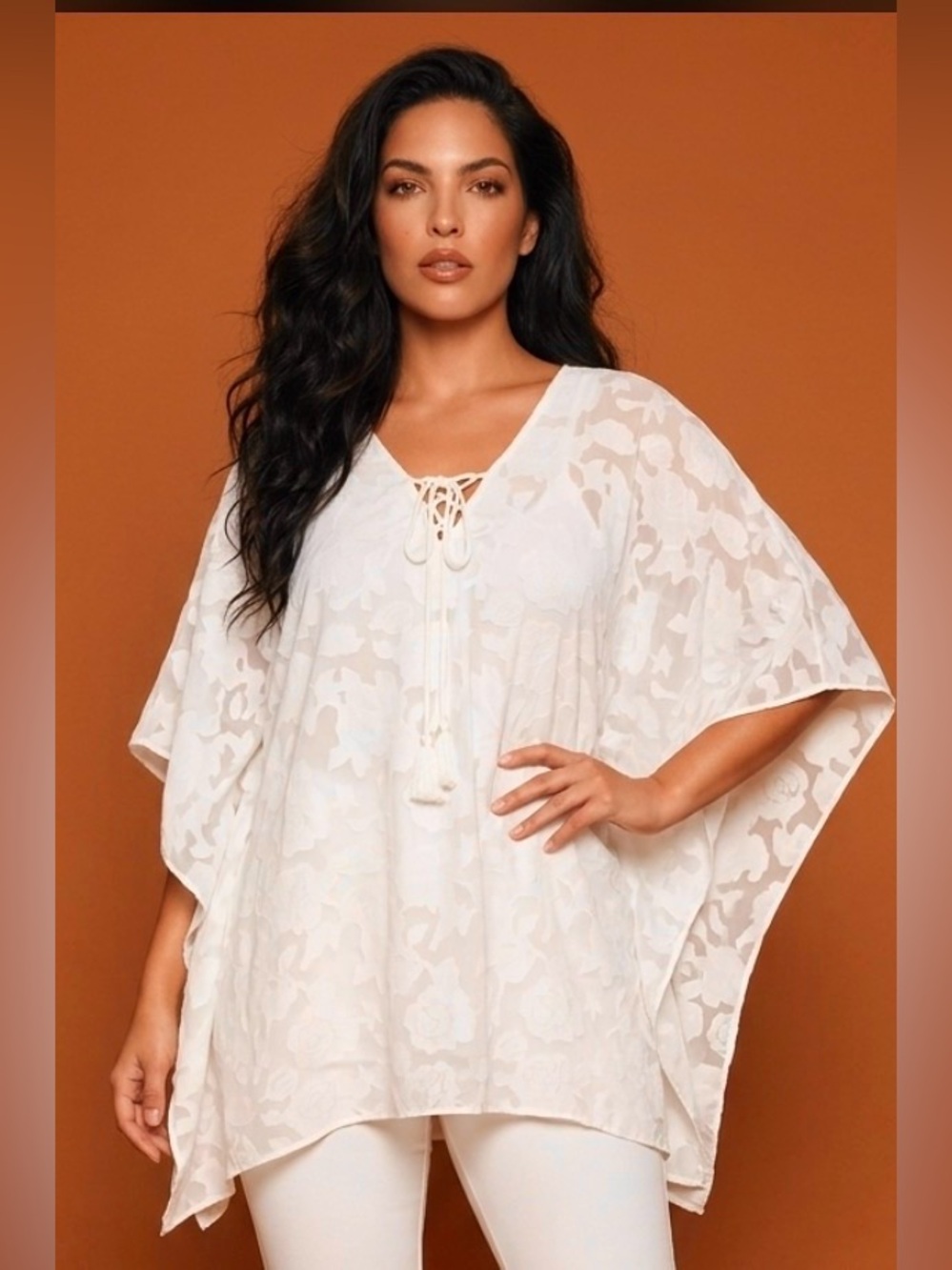 Anthropologie Three eighty Two Mini Dress M White Caftan Floral Women’s Boho